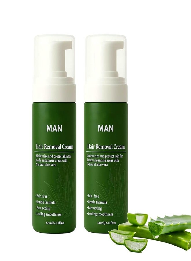Berthg 2pc Man Hair Removal Cream with Natural Aloe Vera, Quick & Gentle for Face and Body, Moisturizing & Non-sticky Formula - Image 1